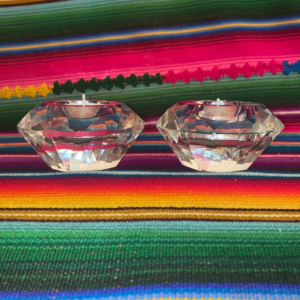 Set of 2 Crystal Diamond Shape Tea Light Candle Votives